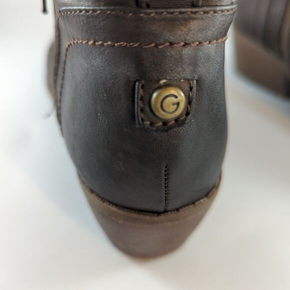 G By Guess Boots Womens 7M Heels Side Zip Ankle Booties Brown Leather Almond Toe - Picture 11 of 13